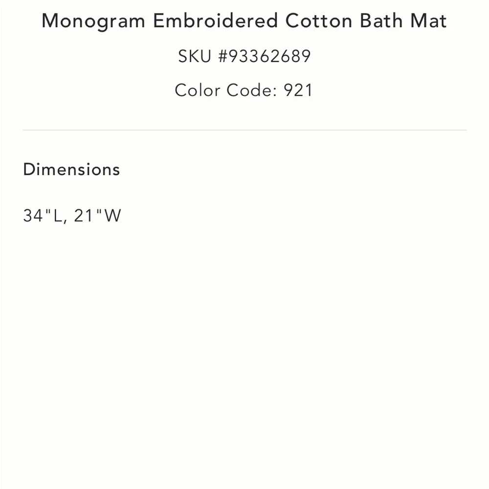 Anthropologie Monogram Embroidered Cotton Bath Mat -‎ White with Green Accents